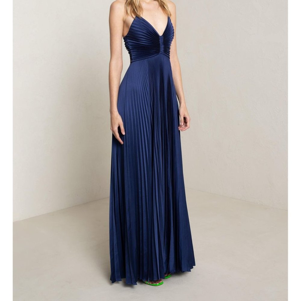 ALC Aries Satin Pleated Dress Dark Blue